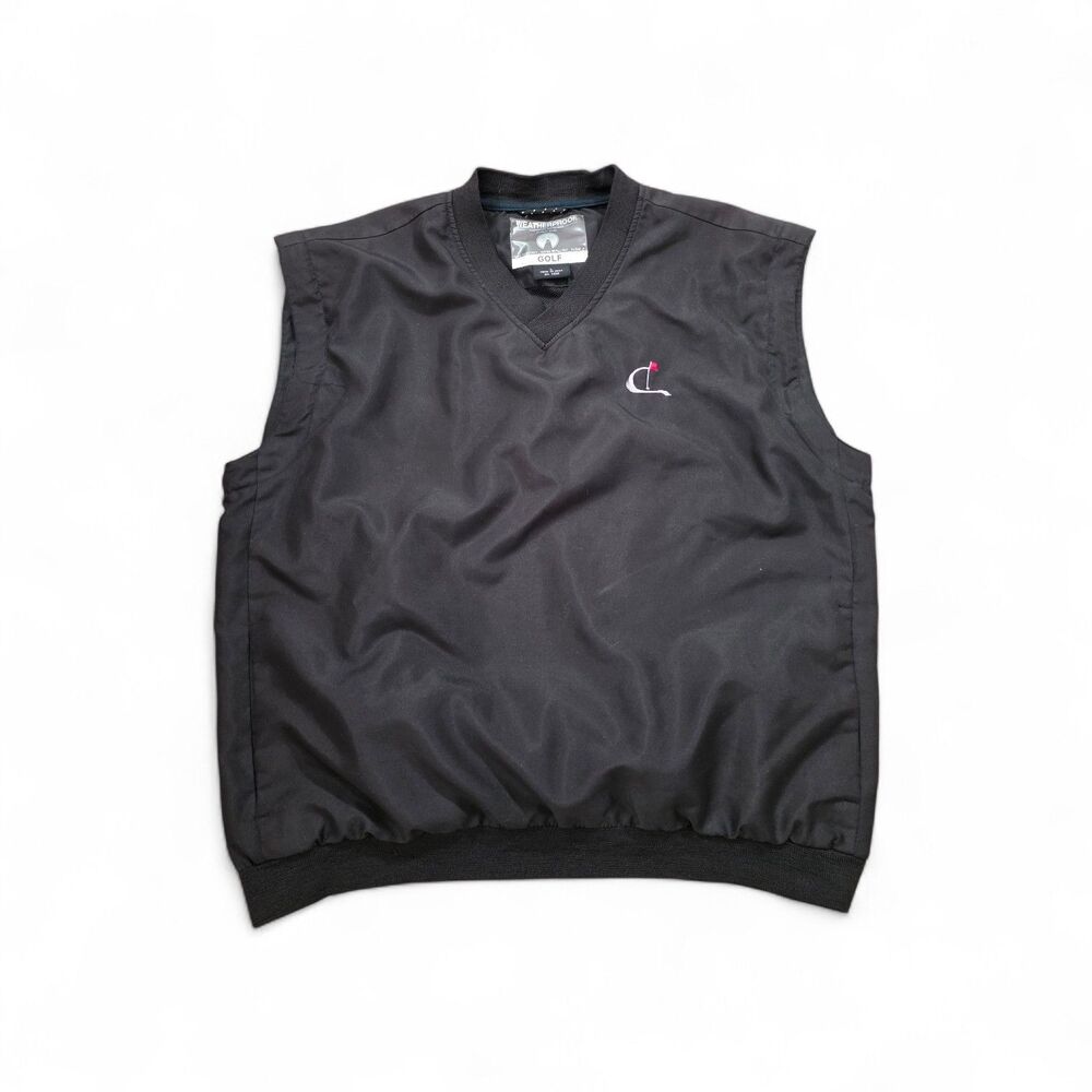 Weatherproof Golf Vest Mens Large Black V-Neck Pullover Windbreaker Water Repel